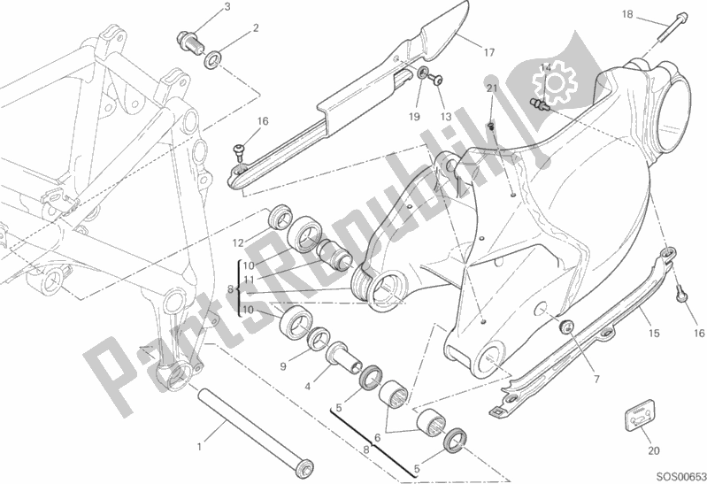 All parts for the Swing Arm of the Ducati Superbike 848 EVO USA 2012